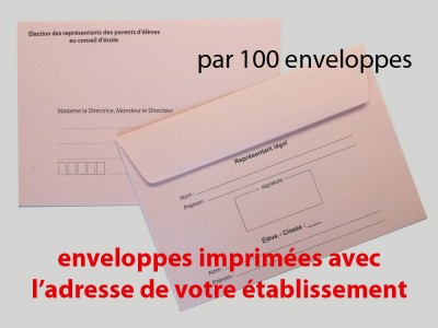 Enveloppes d'acheminement et d'identification élection conseil d'école avec adresse établissement recto verso