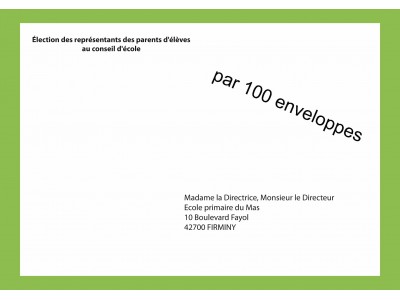 Enveloppes d'acheminement du vote par correspondance pour l'élection au conseil d'école avec adresse établissement R°V°