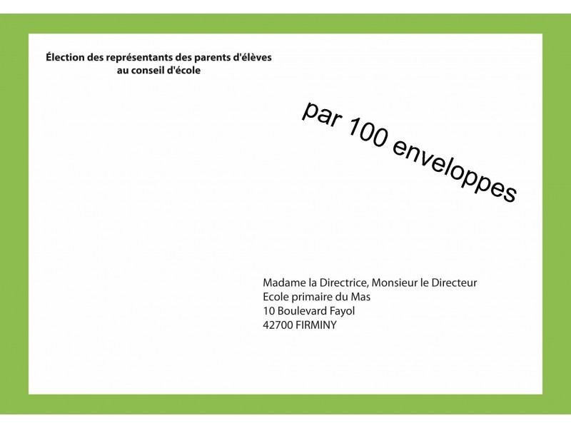 Enveloppes d'acheminement du vote par correspondance pour l'élection au conseil d'école avec adresse établissement R°V°