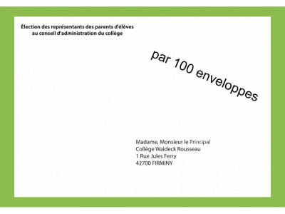 Enveloppes d'acheminement pour l'élection au conseil d'administration du collège avec adresse établissement R°V°